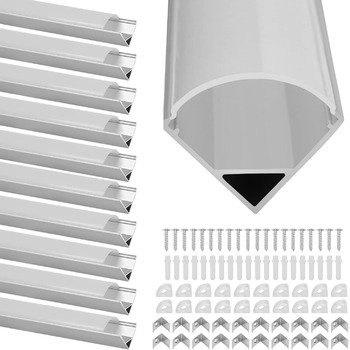 Світлодіодний алюмінієвий профіль Sonnewelt V-подібна форма 1м 10 упаковка для світлодіодних стрічок/стрічок до 11 мм із кришкою, торцевими заглушками та монтажними затискачами для світлодіодних стрічок та світлодіодних стрічок 10*1M V-подібна форма
