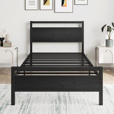 Каркас ліжка HOJINLINERO 90 x 200 см, Каркас ліжка з металу та дерева, Односпальне ліжко, Металевий каркас ліжка 90x200 см з рейковою основою, Гостьове ліжко, Дитяче ліжко 90x200 см з місцем для зберігання, Ліжко з місцем для зберігання, Каркас ліжка, Чор