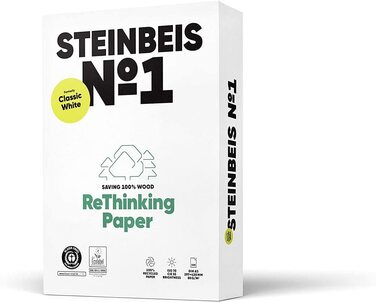 Папір для принтера Steinbeis 1 2500 (5 x 500) аркушів, перероблений папір DIN A3, 80 г/м, білий та без хлору, високоякісний копіювальний папір ISO 70 / CIE 55
