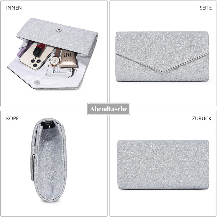 Жіноча сумка-клатч кольору шампанського - сумка 2-в-1 на плече та вечірня, ідеально підходить для весілля, офіційних подій, дизайн для з&39єднання (срібляста)