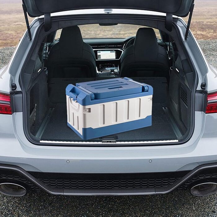 Ящик для рибальських снастей з аксесуарами, рибальське крісло, ящик для снастей, органайзер для зберігання на відкритому повітрі, портативний та складаний - 3-в-1 автомобільний рибальський ящик, велика місткість, двошарові аксесуари, синій та білий