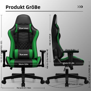 Ігрове крісло, офісне крісло, ігрове крісло з функцією гойдання до 170, ергономічне ігрове крісло з регульованою поперековою подушкою та підголівником, м&39яке ігрове крісло з подушкою сидіння, ігрове крісло 150 кг