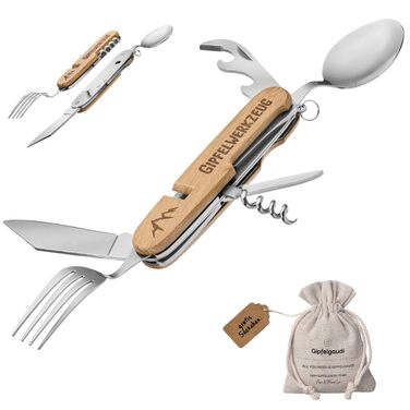 Універсальні столові прибори для кемпінгу Gipfelgaudi ідеально підходять для походів, пікніків тощо Столові прибори без пластику, виготовлені з нержавіючої сталі та дерева