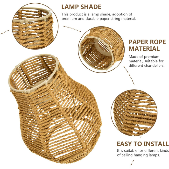 Ротанговий абажур для підвісних світильників Заміна плетеного абажура Маленька підвісна люстра Лампи Абажур для спальні Вітальні Передпокій Обідній стіл (хакі