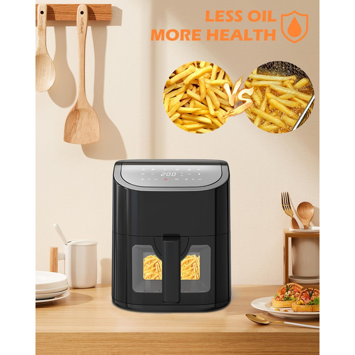 Фритюрниця EUARY Hot Air Fryer 4.5 л Фритюрниця з 8 програмами, фритюрниця з книгою рецептів німецькою мовою, фритюрниця гаряче повітря без жиру, фритюрниця з книгою рецептів німецькою мовою. 4,5 л