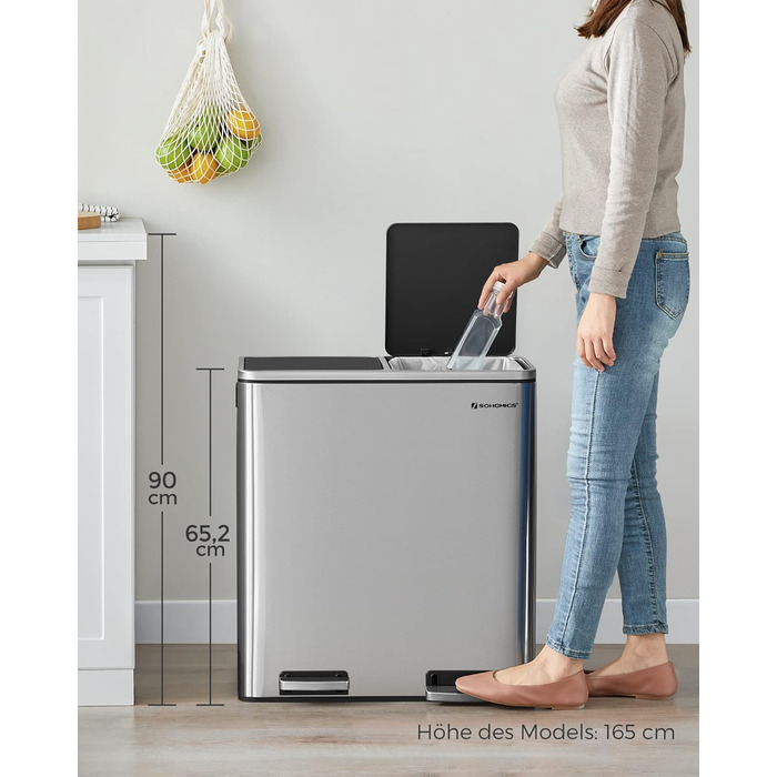 Відро для сміття, 2 х 30 л, 2 відділення, система розділення сміття, педальний відро для сміття, відро для кухонного сміття, 15 мі
