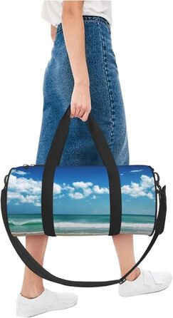 Спортивна сумка, дорожня сумка, пляжна сумка, білий принт Хмарки, сумка для подорожей на ніч, чорна, універсальний розмір, сумка для подорожей