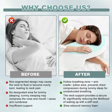 Ергономічна подушка для шиї з піни з ефектом пам&39яті для сну на боці з проймою, ортопедичною підтримкою шиї та плечей. Також підходить для сну на спині та животі. З чохлом, який можна прати.