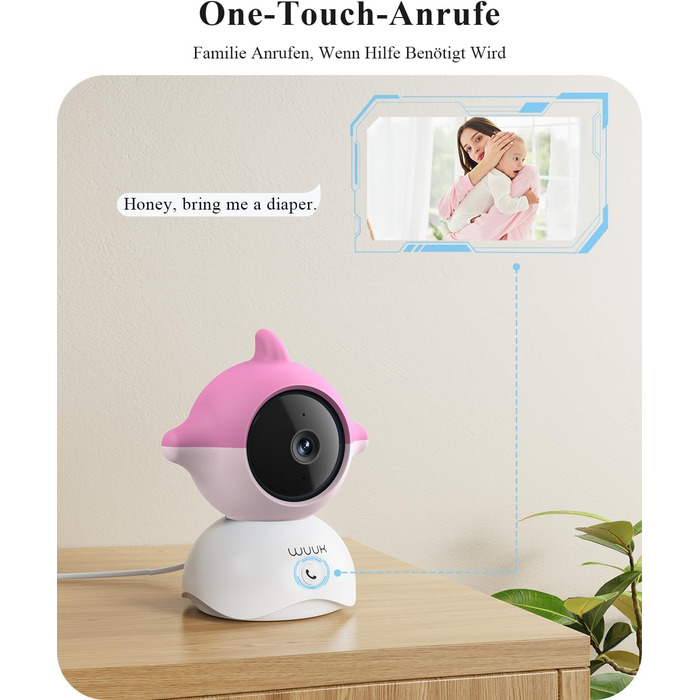 Радіоняня WUUK 2K з 2 камерами та додатком, 5,5-дюймовий дисплей із PTZ-монітором на 360, 10-кратне збільшення, стабільне зєднання