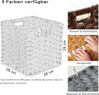 Набір із 2 плетених поліпропіленових кошиків для зберігання Mangata, 28x28x28 см, квадратні, з ручками, водонепроникні, стійкі до цвілі, для полиць, шаф, ванної кімнати (сірий) 28x28 см 2