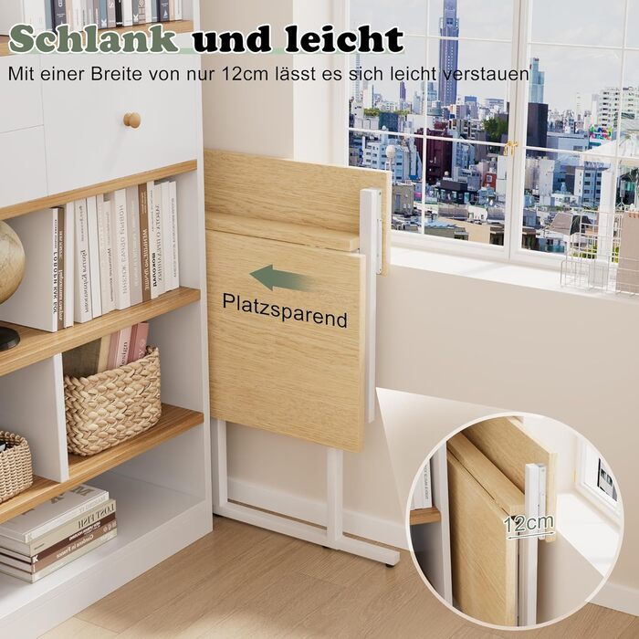 Складаний стіл, 80 см, невеликий стіл з полицею для монітора, 2-ярусний складаний стіл для домашнього офісу, офісу, школи, комп&39ютерний стіл для невеликих приміщень, бежевий
