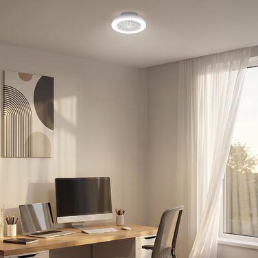 Стельовий LED-вентилятор BRILONER з освітленням та пультом керування, тихий DC-мотор, 5 швидкостей, регулювання температури світла (CCT) та яскравості, 38 см, білий