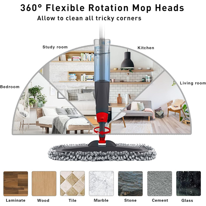 Швабра Homgif Spray Mop 135 см з функцією розпилення, швабра для підлоги з функцією розпилення 750 мл, домашня кухонна швабра для