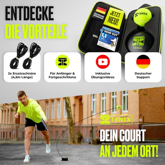Тенісний тренажер TENIX Power Grip автотренажер для дітей та дорослих грайте соло у дворі, парку, на корті м’яч на гумці 5 м + антиковзка база + чохол 1000 ударів без партнера оригінал 2025