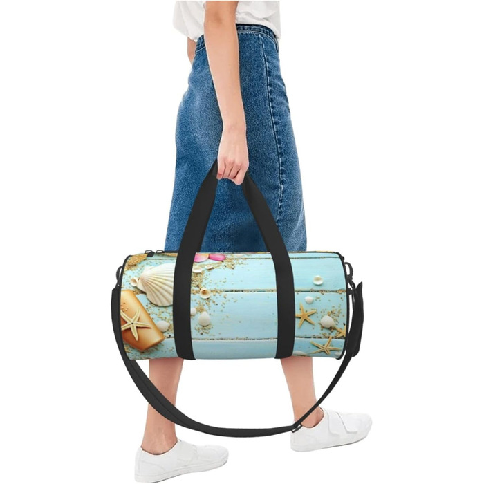 Спортивна сумка, дорожня сумка, пляжна тематика, принт мушлі, сумка на нічліг, чорна, універсальний розмір, сумка для подорожей
