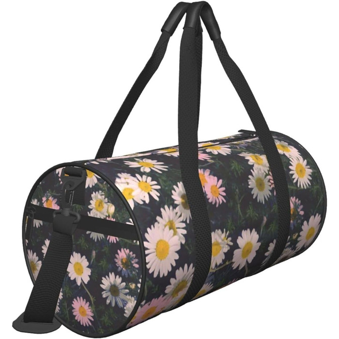Спортивна сумка, дорожня сумка, стильна сумка для подорожей з квітковим принтом (ромашки), чорна, універсальний розмір