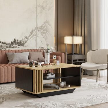 Журнальний столик Viosimc, стіл для вітальні з сучасними ламелями, сучасний та стильний прямокутний журнальний столик з полицею, стильне доповнення до будь-якої вітальні дуб Artisan та антрацит Artisan Anthracite