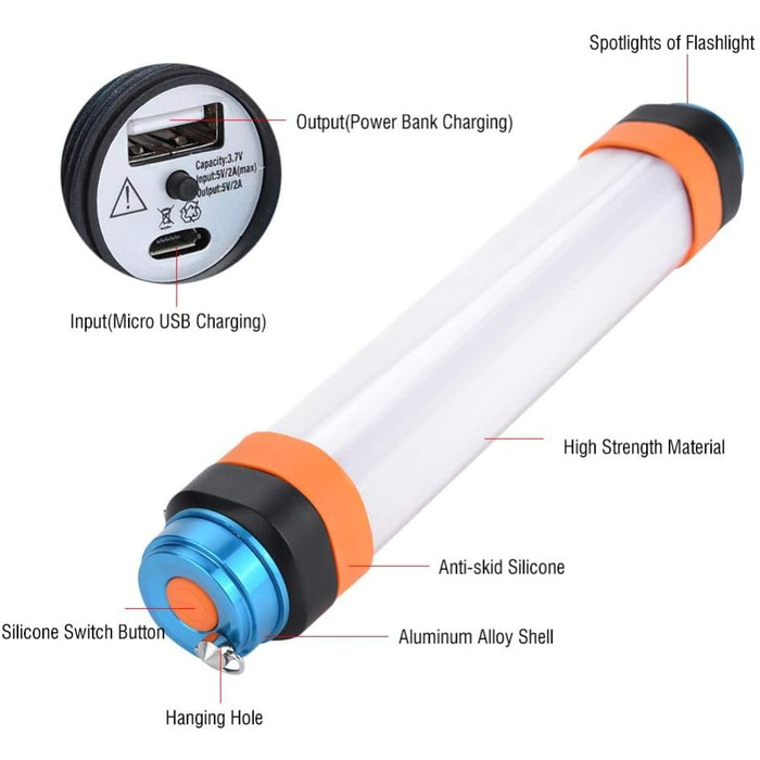 Ліхтарик для кемпінгу Tbest, водонепроникний тактичний ліхтарик, багатофункціональний кемпінговий ліхтарик, світлодіодний ліхтарик, лампа, аварійний зарядний пристрій для телефону (T25)