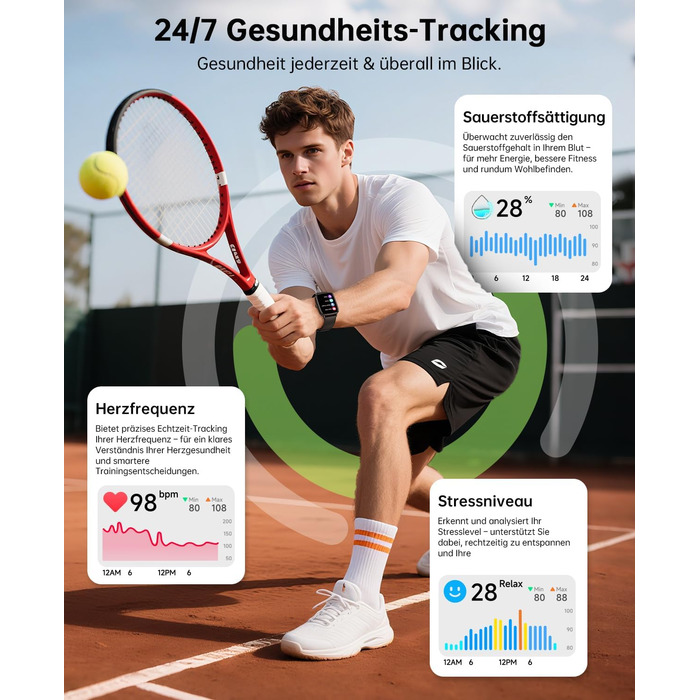 Розумний годинник Gydom для чоловіків з функцією телефону 1,85 дюйма HD 2 браслети фітнес-годинник фітнес-трекер серцевого ритму/SpO2/монітор сну/IP68 водонепроникний спортивний годинник крокомір для Samsung Android iOS чорний 1,85 дюйма чорний