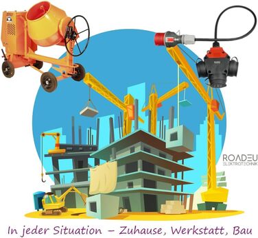 Високовольтний адаптер RoadEu CEE, вилка CEE 16A, 380V на 220V, 3 розетки Schuko 220V, 5 гумових кабелів 2,5 мм, 3 метри. 16A на 230V. Розподільник високої напруги, 3 м / 16A, 5-контактний.