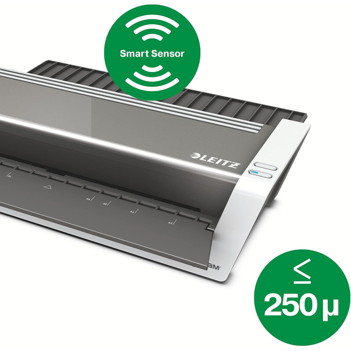 Ламінатор Leitz A3 Touch 2, повністю автоматичний високошвидкісний ламінатор преміум-класу для офісу та школи, для ламінувальних пакетів товщиною від 80 до 250 мікрон, включаючи стартовий комплект ламінувальних рукавів, iLam, 74744000