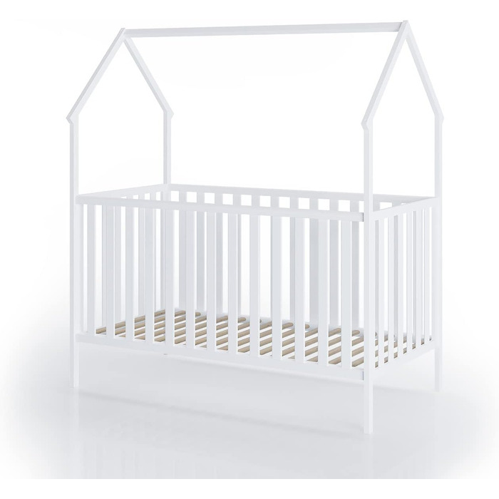 Дитяче ліжко-будиночок FabiMax з малюнком сони та шухлядою, біле лаковане, 140x70 см, виготовлене з масиву сосни (без матраца, з шухлядою)