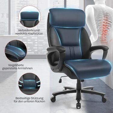 Офісне крісло WOLTU, крісло керівника, 150 кг, ергономічне велике комп&39ютерне крісло, офісне крісло з підголівником для офісу, ігрової кімнати або конференц-залу, штучна шкіра, чорний колір