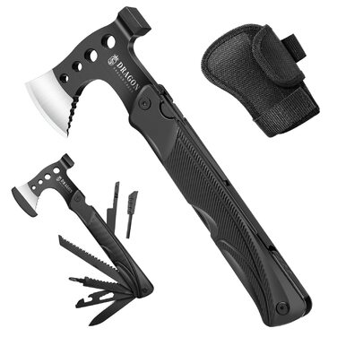 Сокира похідна DRAGON CREEK, багатофункціональний інструмент для виживання, компактна сокира з алюмінієвою ручкою 15 в 1 (молоток, пилка, ніж), міні-інструмент - подарунок для чоловіків