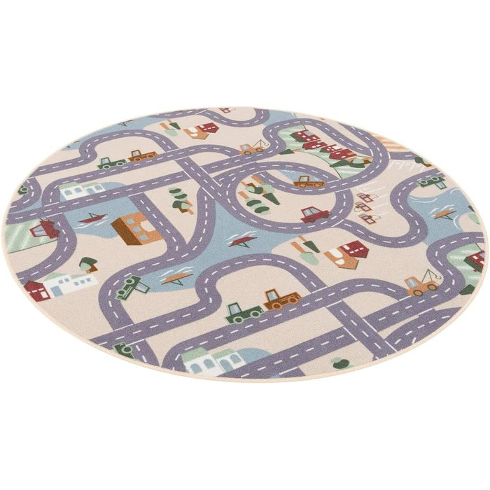 Дитячий килим Snapstyle Ігровий килимок Дитяча кімната Легкий догляд Веселе місто Бежевий круглий в 7 розмірах 160 см Круглий