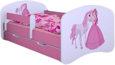 Дитяче ліжко Happy Babies Дитяче ліжко Happy Babies із захистом від падіння та висувною шухлядою Ліжко для дівчаток 160x80 з матрацом 80 x 160 Біла троянда Ліжко принцеси Ксієнжничка З Конікам