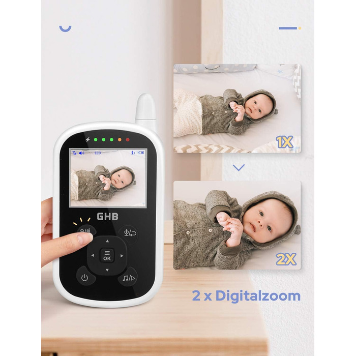 З камерою Відеоняня Монітор 2,4 ГГц Функція внутрішнього зв&39язку ЕКО-режим Нічне бачення Датчик температури Колискові Довгий час