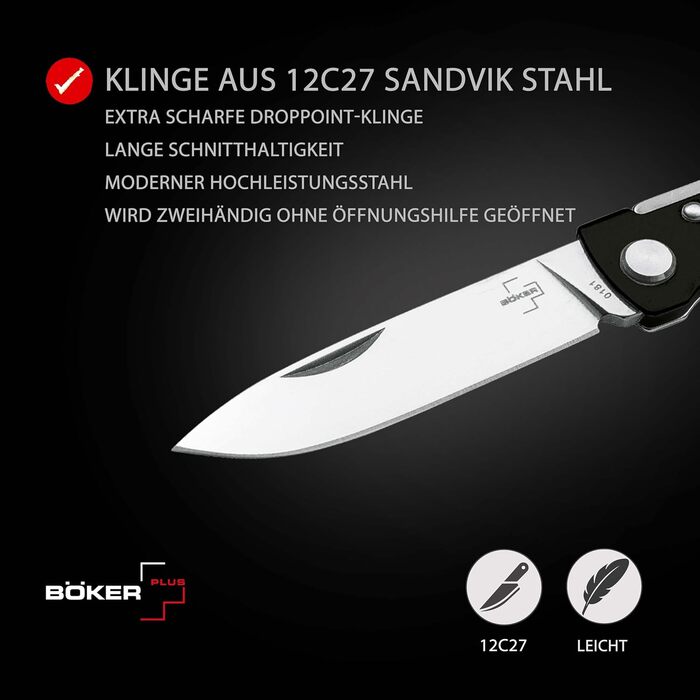 Кишеньковий ніж BKER PLUS Atlas Black - дворучний суцільнометалевий складаний ніж з гострим лезом 12C27 Sandvik - складаний ніж ED