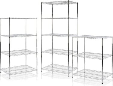 Кухонна полиця Floordirekt, дротяна полиця, металева полиця Вантажопідйомність приблизно 70 кг на полицю Багатофункціональна полиця для зберігання, полиця для ванної кімнати, складська полиця, полиця для підвалу Хромована (90x60x160 см 4 полиці) Everest 9