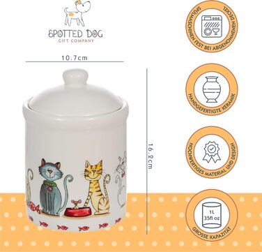Керамічна банка для зберігання Spotted Dog Gift Company, керамічна банка з кришкою, контейнер для зберігання, банка для зберігання з котячим мотивом, кухонний декор з котом, кухонний аксесуар та подарунок для любителів котів
