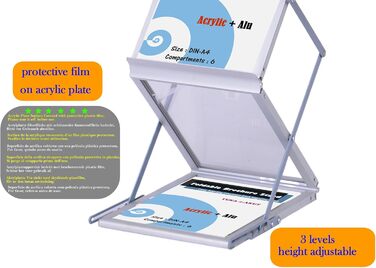 Складана підставка для брошур TUKA-i-AKUT з 6 відділеннями, формат A4, виготовлена з алюмінію/акрилу, включає сумку для перенесення, підставку для літератури, підставку для брошур на підлогу, підставку для журналів, тримач для каталогів, складаний дисплей