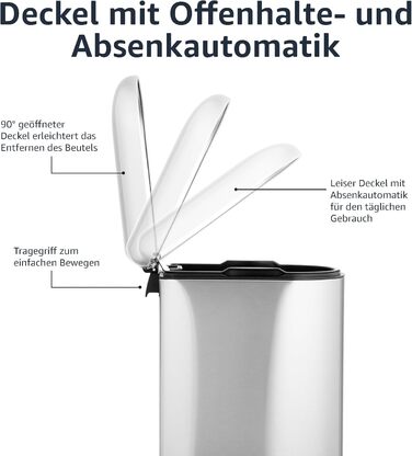 Відро для сміття, брудовідштовхуюче, невелике, D-подібне, з педаллю плавного закриття для ванної кімнати, спальні або вітальні, ву