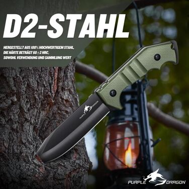 Великий ніж-сокира Purple Dragon для активного відпочинку, набір з піхвами. Міцний сокира з цільного шматка сталі D2, для кемпінгу, виживання та розпилювання деревини. Чудовий подарунок для чоловіків, колір зелений.