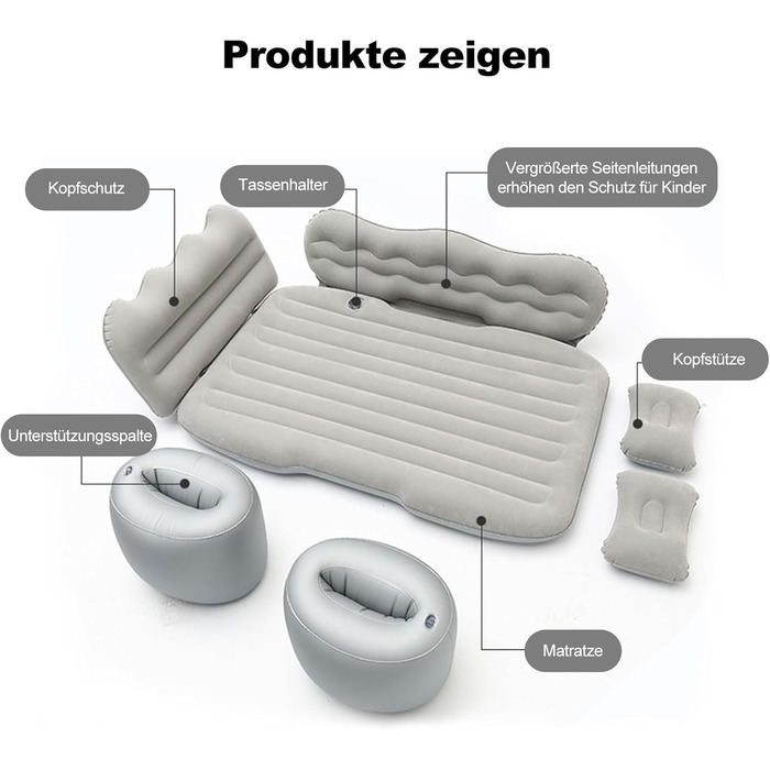 Надувний матрац Ergocar для автомобіля, кемпінгу, надувний матрац для 2 осіб з подушкою, надувний матрац для позашляховиків, мінівенів, диванів, надувних ліжок для гостей на відкритому повітрі, піщаний пляж, M-темно-зелений