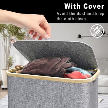 Кошик для білизни з кришкою 100 л, Кошик для білизни великий вузький зі знімним мішком для білизни Кошики для білизни Шафа для біл