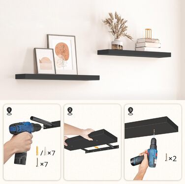 Настінна полиця HOOBRO, плаваюча полиця, 2 шт., міцні настінні полиці, підвісні полиці 80 x 20 x 3,8 см, з невидимими кронштейнами, для ванної кімнати, спальні, кухні, офісу, вітальні, чорна EBK80BJP201 Чорний 80 см