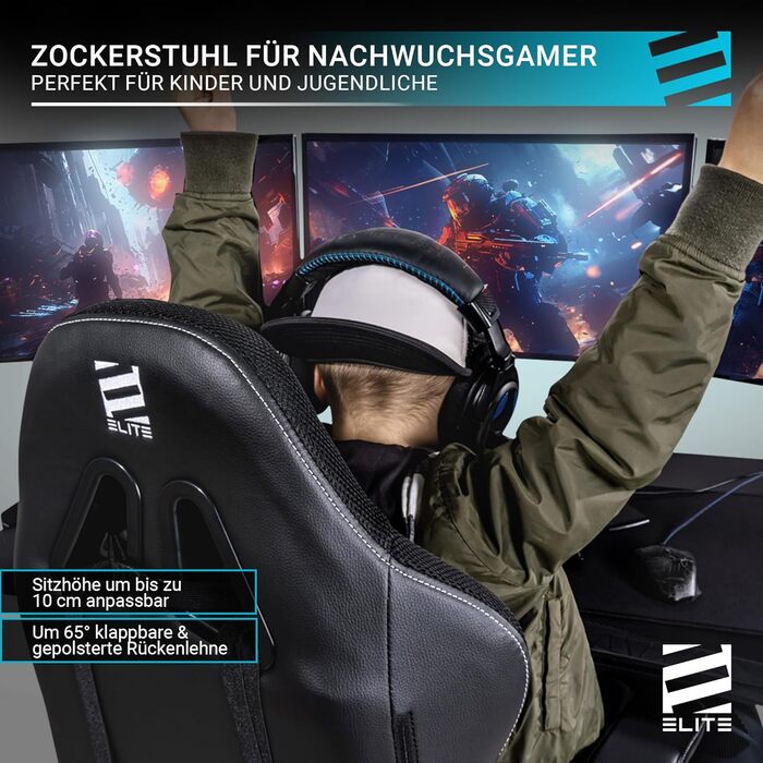 Ігрове крісло ELITE LED Pulse для дітей Ергономічне офісне крісло - Робоче крісло - Крісло керівника - Крісло - Гоночне ігрове крісло - Ігрове крісло - Обертове крісло - Крісло - Штучна шкіра (чорний/білий RGB)