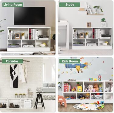 Дерев&39яна дитяча полиця DREAMADE, книжкова шафа для зберігання іграшок для дітей, полиця для іграшок для дитячої кімнати, ігрової кімнати та дитячого садка, 111 x 30 x 61,5 см (біла)