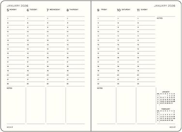 Щотижневий планувальник середнього розміру (A5) 2026, чорний, англійська мова Чорний середній (A5), 1917 372759