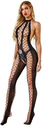 Сексуальний жіночий бодістокінг Neckholder Catsuit, з відкритою зоною, чорний, універсальний розмір
