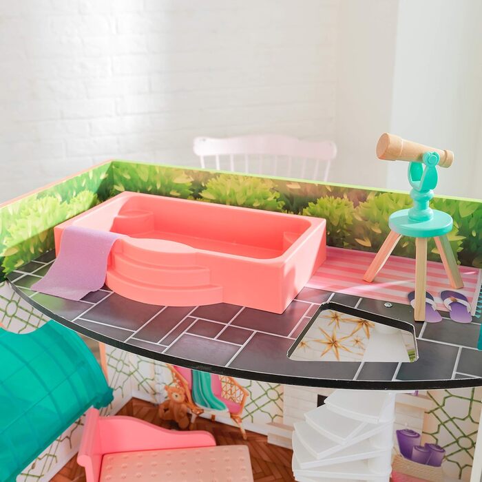 Дерев&39яний ляльковий будиночок KidKraft Camila з меблями та аксесуарами, ігровий набір з котом, ліфтом та басейном для ляльок 30 см, іграшка для дітей віком від 3 років, 65986 - ексклюзивно на Storeo