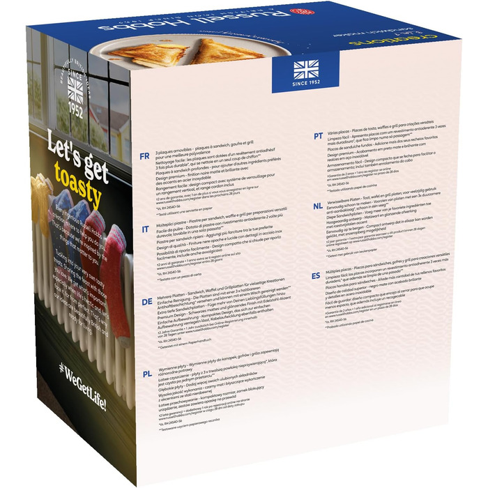 Багатофункціональний прилад Russell Hobbs 3-в-1 бутербродниця, вафельниця, контактний гриль Творіння (можна мити в посудомийній машині, тарілки з антипригарним покриттям і дуже глибокі пластини, без бісфенолу А) 26810-56