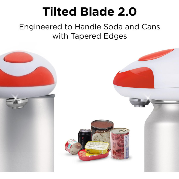 Електричний консервний нож Kitchen Mama V2 - Покращене лезо відкриває будь-яку форму банки, консервний нож без гострих країв, гігієнічний, компактний та бездротовий - Червоний