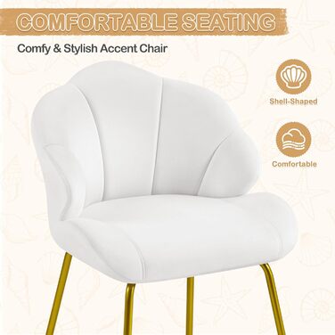 Крісло Yaheetech, крісло-шезлонг у формі мушлі, сучасне крісло з відкидною спинкою, м&39яке крісло з металевими ніжками, поліестер, для вітальні/туалетного столика/спальні, білий 1 білий