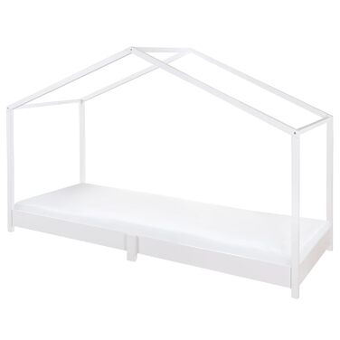 Дитяче ліжко roba House 90 x 200 см - Підлогове ліжко за принципами Монтессорі - Розсувне з рейковим каркасом, матрацом та покривалом для ліжка House - Ліжко з білого лакованого дерева 90 x 200 см продається окремо