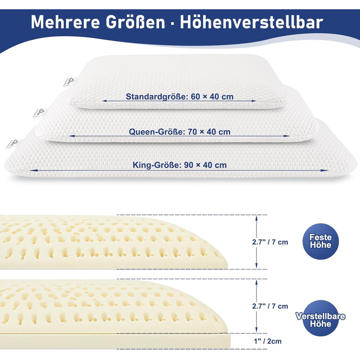 Плоска подушка з натурального латексу, ультратонка подушка для тих, хто спить на животі, тонка латексна подушка допомагає зняти тиск, ідеальна упаковка (розмір Queen (72407 см))